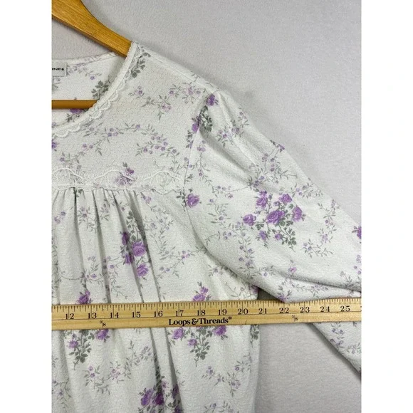 Miss Elaine Womens Nightgown Floral Print White Purple L Long‎ Sleeve - Picture 6 of 9